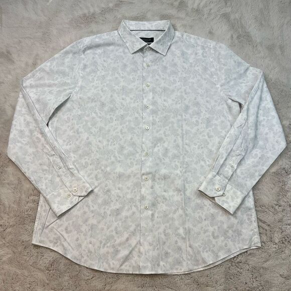 Bugatchi Dress Shirt White Pattern Shaped Fit Comfort Stretch Button Up Size 3XL - Picture 2 of 9